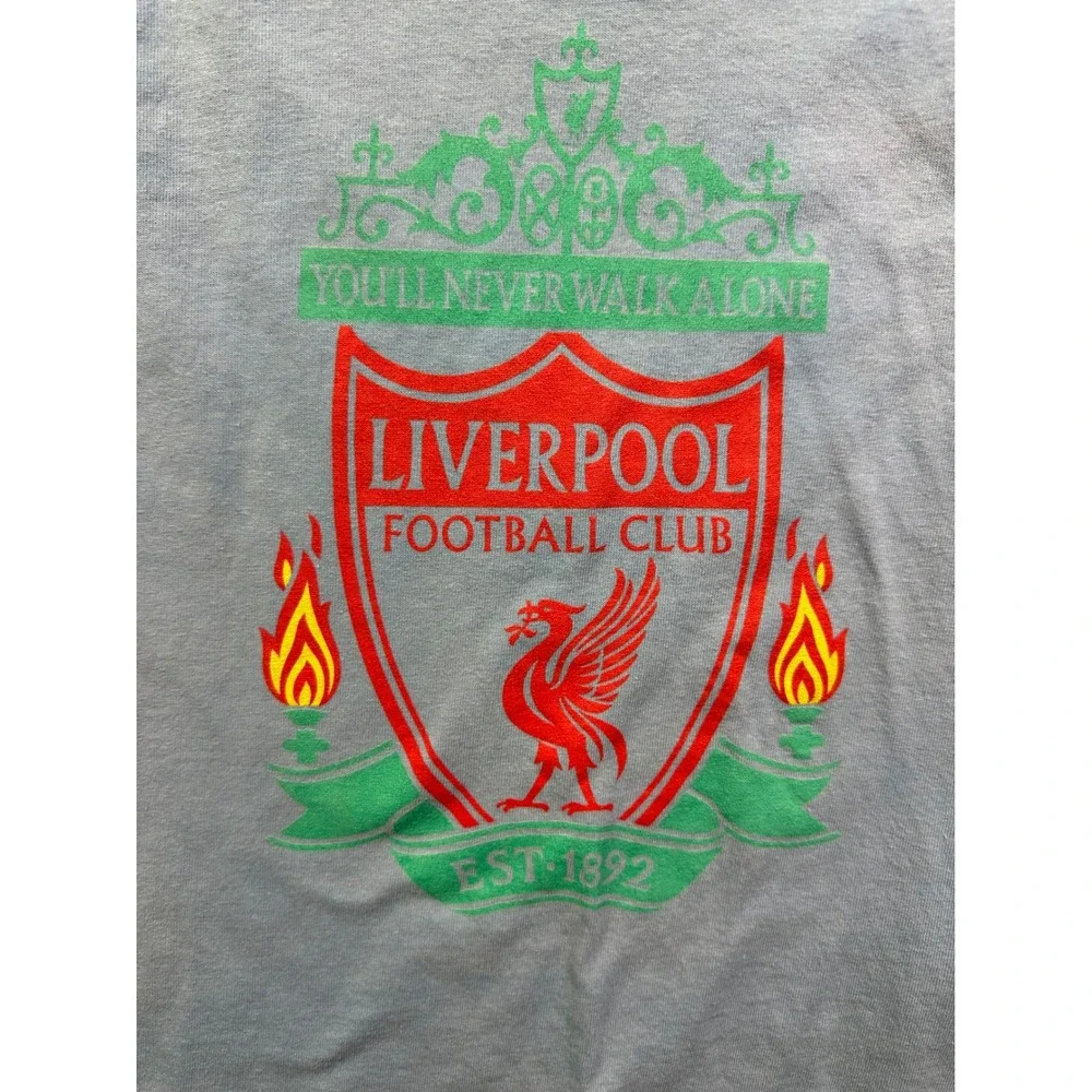 Liverpool‎ FC Kids Long Sleeve Graphic T-Shirt Light Blue LFC Crest Soccer Tee S